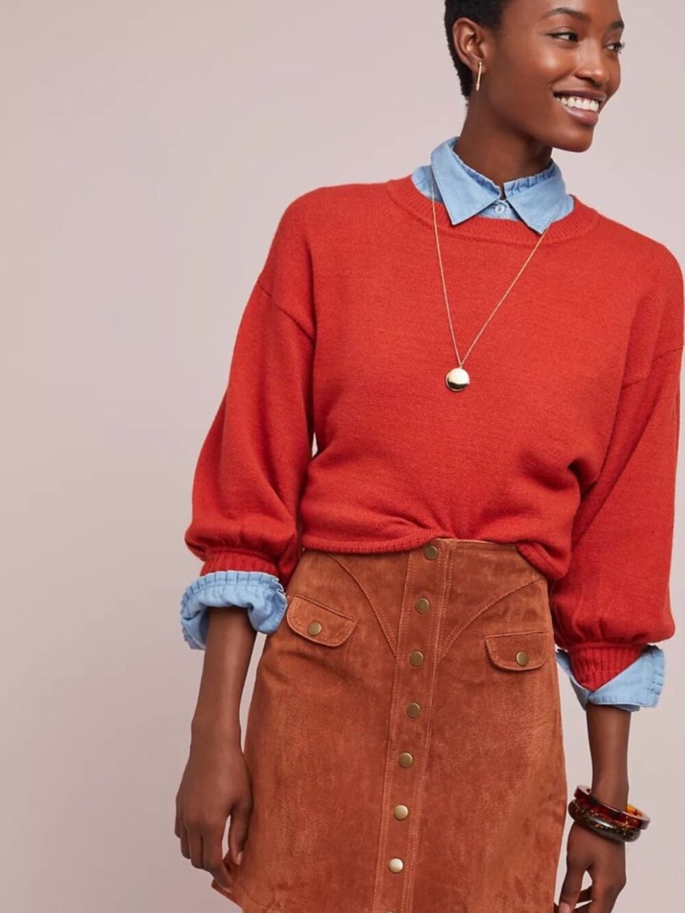 Anthropologie Moth Burnt Orange Cinch Waist Balloon Sleeve‎ Sweater